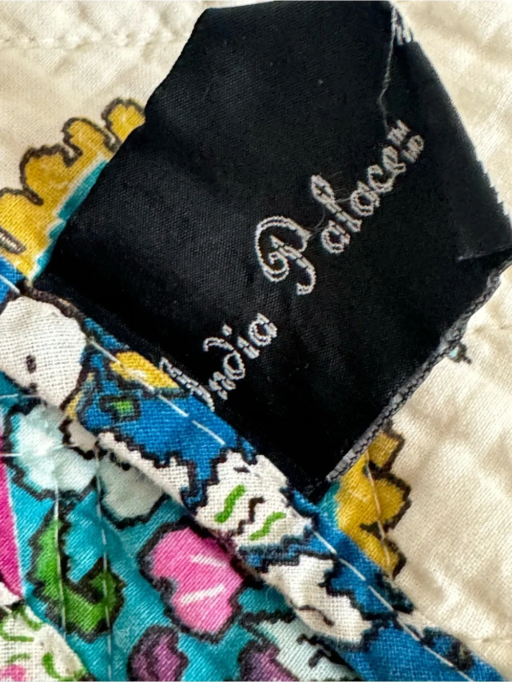 Paisley print cotton kantha stitch bed throw / India Palase